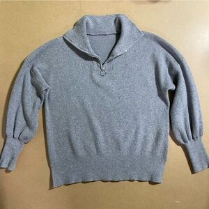 Gray Marle Ribbed Cowlneck Quarter Zip Sweater